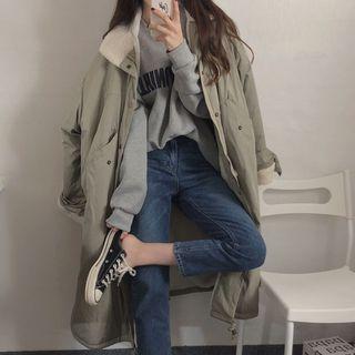 Long Stand Collar Buttoned Coat Green - One Size