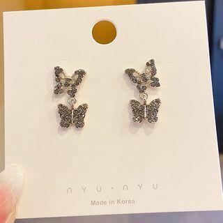 Butterfly Rhinestone Dangle Earring 01# - 1 Pair - Silver - One Size