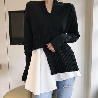 Asymmetric Long-sleeve Knit Top As Shown In Figure - One Size