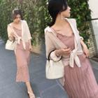 Set: Crinkled Strappy Midi Dress + Light Jacket