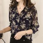 Long-sleeve Floral Chiffon Blouse / Camisole Top