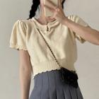 Frill Trim Perforated Cropped Top
