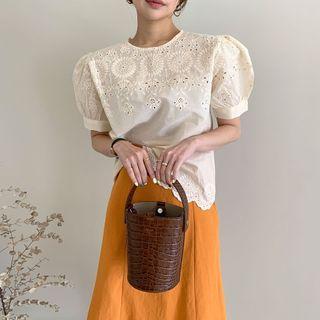 Puff-sleeve Top / A-line Midi Skirt