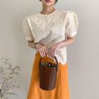 Puff-sleeve Top / A-line Midi Skirt