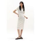 Stand-collar Zip-up Crinkled Long Dress Oatmeal - One Size