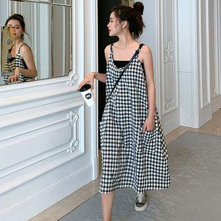 Checked Spaghetti Strap Midi Dress