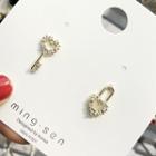 Non-matching Rhinestone Heart Lock & Key Earring As Shown In Figure - One Size