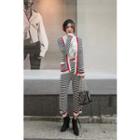 Set: V-neck Striped Cardigan + Band-waist Pants