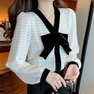 Ribbon Two-tone Lace Blouse