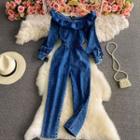 Off Shoulder Ruffle High Waist Skinny Jumpsuit