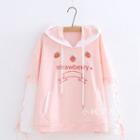 Strawberry Embroidered Two-tone Hoodie Pink - One Size