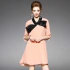 Elbow-sleeve Bow-accent Dress
