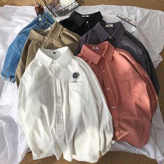 Plain Long-sleeve Cotton Linen Shirt