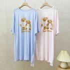 Elbow-sleeve Bear Print Sleep Dress / T-shirt / Pants / Shorts / Set