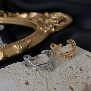 Layered Rhinestone Alloy Open Ring