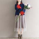 Bell-sleeve Color Block Corduroy Shirt