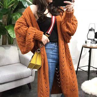 Lantern-sleeve Open Knit Long Cardigan