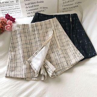 Asymmetrical High-waist Tweed A-line Shorts