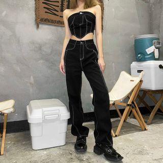 Strapless Denim Camisole Top / Straight Leg Jeans