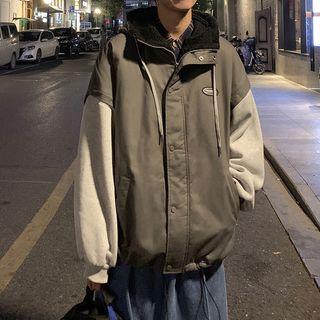 Color-block Fleece-lined Oversize Jacket