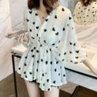 Heart Print A-line Chiffon Blouse