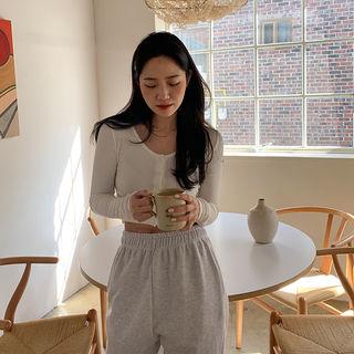 Scoop-neck Cropped Cardigan