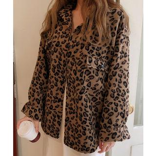 Flap-pocket Leopard Print Jacket