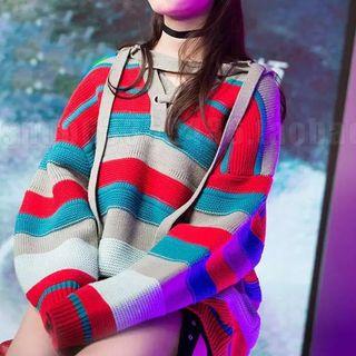 Striped Lace-up Sweater
