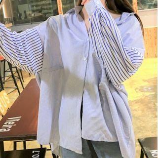 Stripe Panel Blouse Blue - One Size