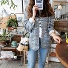 Round-neck Patterned Jacket Green - One Size
