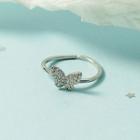 Butterfly Rhinestone Alloy Ring Silver - One Size