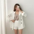 Set: Fray-edge Double-breasted Blazer + Shorts