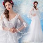 Embroidered Bell-sleeve A-line Wedding Gown