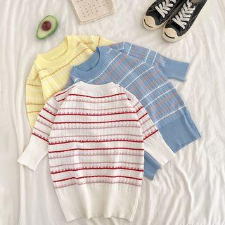 Short-sleeve Striped Ribbed Knit Top
