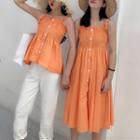 Buttoned Camisole Top / Strappy Midi A-line Dress