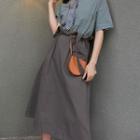 Suspender Midi A-line Skirt Gray - One Size