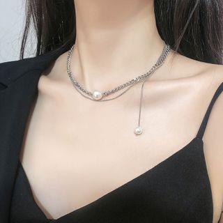 Faux Pearl Layered Choker Choker - Silver - One Size