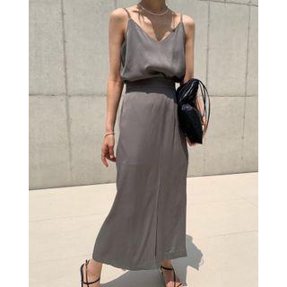 Set: Camisole Top + Slit-hem Midi A-line Dress