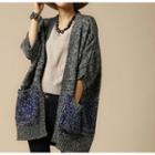 Melange Panel 3/4-sleeve Cardigan