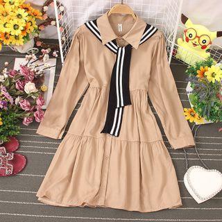 Plain Long-sleeve A-line Shirtdress With Shawl