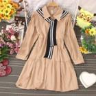 Plain Long-sleeve A-line Shirtdress With Shawl
