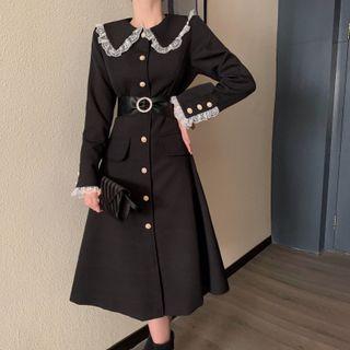 Peter-pan Collar Panel Mesh Dress / Belt