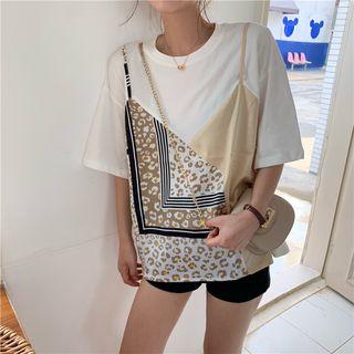 Mock Two-piece Panel Elbow-sleeve T-shirt