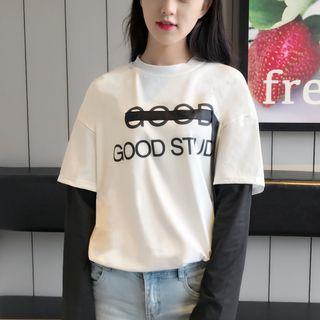 Mock Two-piece Lettering Long-sleeve T-shirt