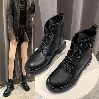Faux-leather Lace-up Belted Snow Boots