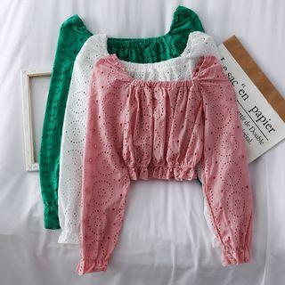 Eyelet Square-neck Crop Blouse
