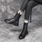 Genuine Leather Platform Lace Up Mid Calf Boots