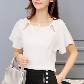 Cutout Flounced Short-sleeve Chiffon Top
