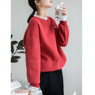Mock Two-piece Lettering Embroidered Sweatshirt