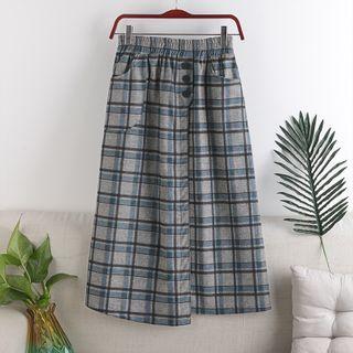 Band-waist Button Midi A-line Skirt